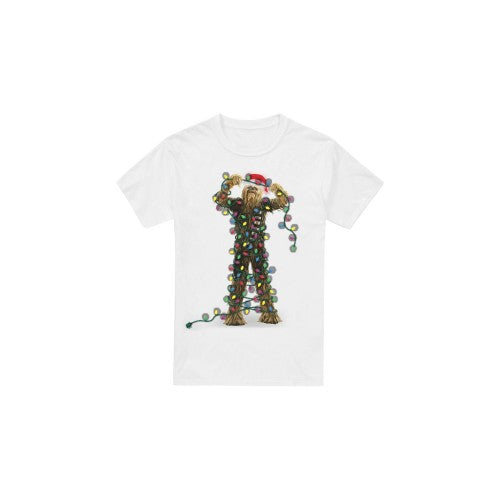 Front - Star Wars Mens Chewbacca Fairy Lights Christmas T-Shirt