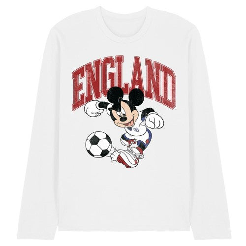 Front - Disney Unisex Adult England Mickey Mouse Football Long-Sleeved T-Shirt