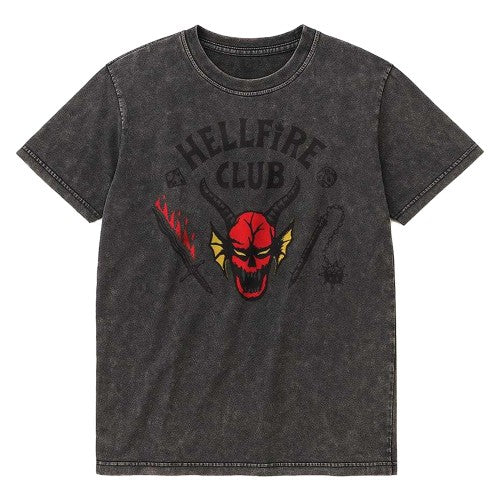 Front - Stranger Things Unisex Adult Hellfire Club Inverted Vintage Wash Long-Sleeved T-Shirt