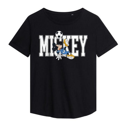 Front - Disney Womens/Ladies Football Kick Mickey Mouse Fashion T-Shirt