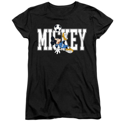 Front - Disney Womens/Ladies Football Kick Mickey Mouse T-Shirt