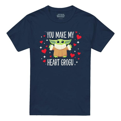 Front - Star Wars Unisex Adult You Make My Heart Grogu Ringspun Cotton T-Shirt