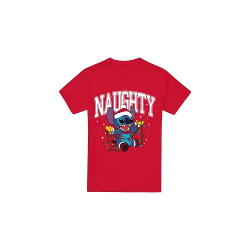 Front - Lilo & Stitch Mens Naughty Stitch Christmas Lights T-Shirt