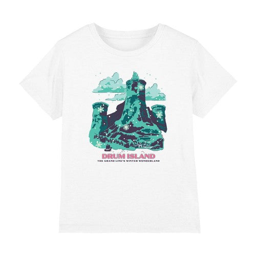 Front - One Piece Childrens/Kids Drum Island Winter Wonderland Poster T-Shirt