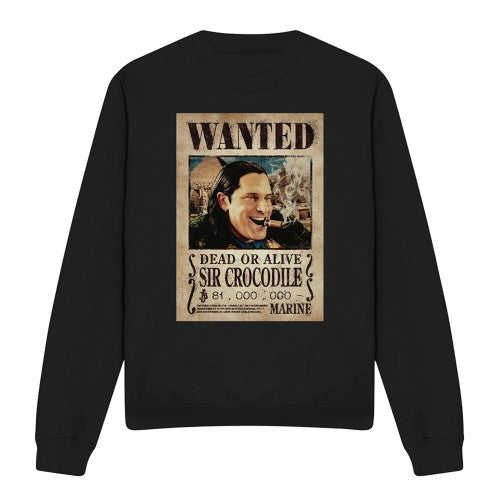 Front - One Piece Unisex Adult Crocodile Wanted Poster Sweatshirt