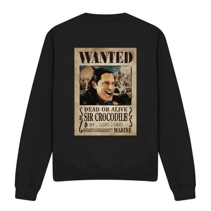 Front - One Piece Unisex Adult Crocodile Wanted Poster Sweatshirt