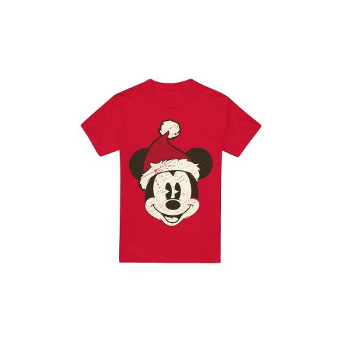 Front - Disney Mens Mickey Mouse Santa Face T-Shirt