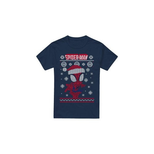 Front - Spider-Man Mens Snowflake Christmas Sweater T-Shirt