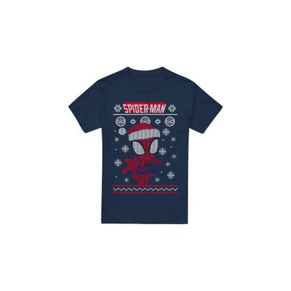 Front - Spider-Man Mens Snowflake Christmas Sweater T-Shirt