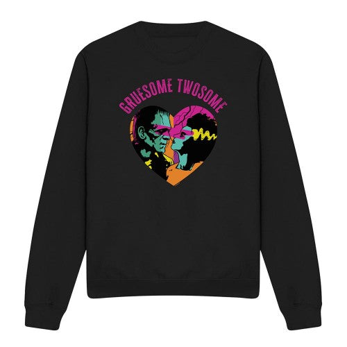 Front - Universal Monsters Unisex Adult Gruesome Twosome Long-Sleeved Valentine`s Day Sweatshirt