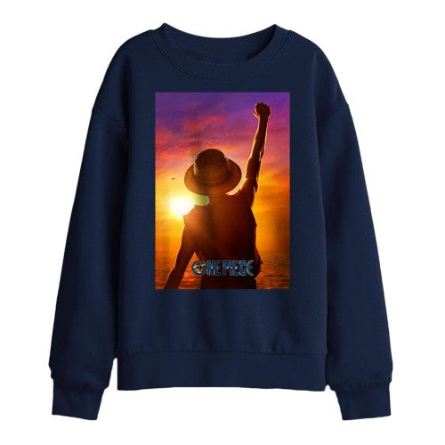 Front - One Piece Childrens/Kids Luffy Poster Sweatshirt