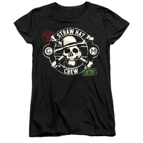 Front - One Piece Womens/Ladies Straw Hat Crew Stamp Fitted T-Shirt