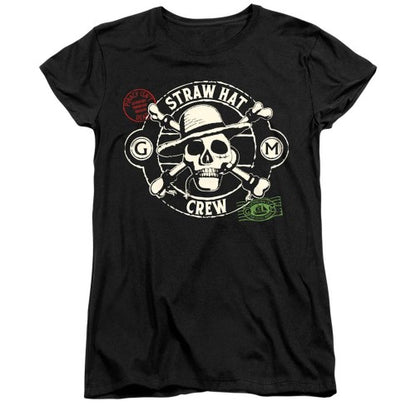 Front - One Piece Womens/Ladies Straw Hat Crew Stamp Fitted T-Shirt