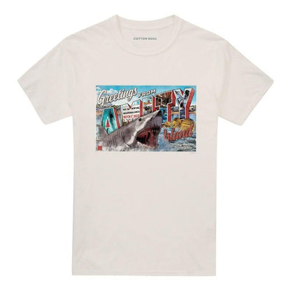 Front - Jaws Unisex Adult Postcard 50th T-Shirt