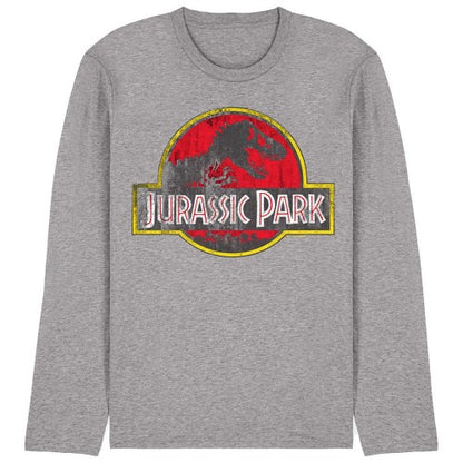 Front - Jurassic Park Unisex Adult Distressed Logo Long-Sleeved T-Shirt