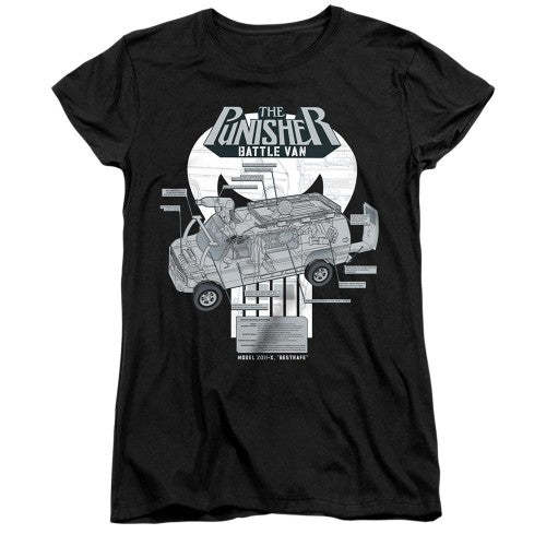 Front - The Punisher Womens/Ladies Battle Van Specs Ringspun Cotton Fitted T-Shirt