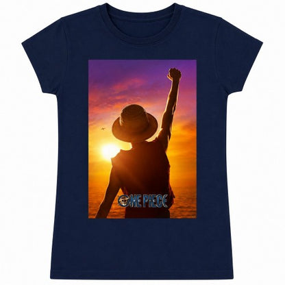 Front - One Piece Womens/Ladies Luffy Sunset Fitted T-Shirt