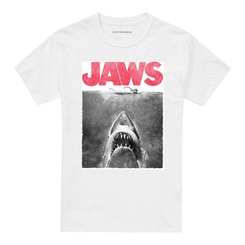 Front - Jaws Unisex Adult Vintage Poster Ringspun Cotton T-Shirt
