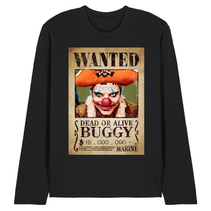 Front - One Piece Unisex Adult Buggy the Clown Wanted Poster Long-Sleeved T-Shirt