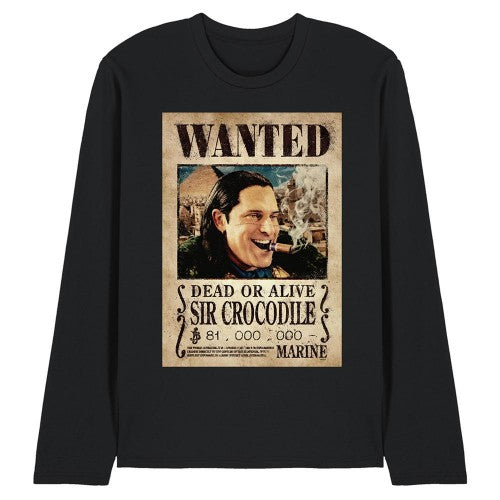 Front - One Piece Unisex Adult Crocodile Wanted Poster Long-Sleeved T-Shirt