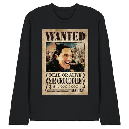 Front - One Piece Unisex Adult Crocodile Wanted Poster Long-Sleeved T-Shirt