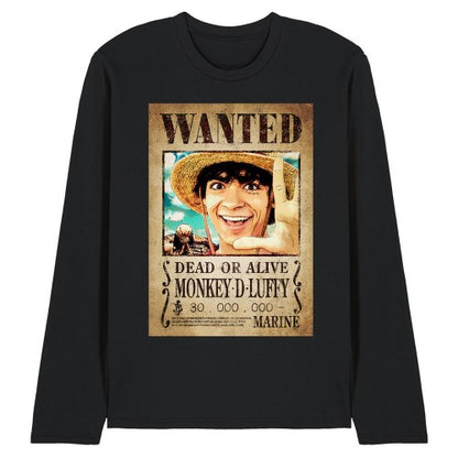 Front - One Piece Unisex Adult Luffy Wanted Poster Long-Sleeved T-Shirt