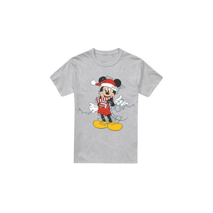 Front - Disney Mens Mickey Mouse Christmas Lights T-Shirt