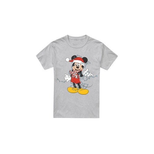 Front - Disney Mens Mickey Mouse Christmas Lights T-Shirt