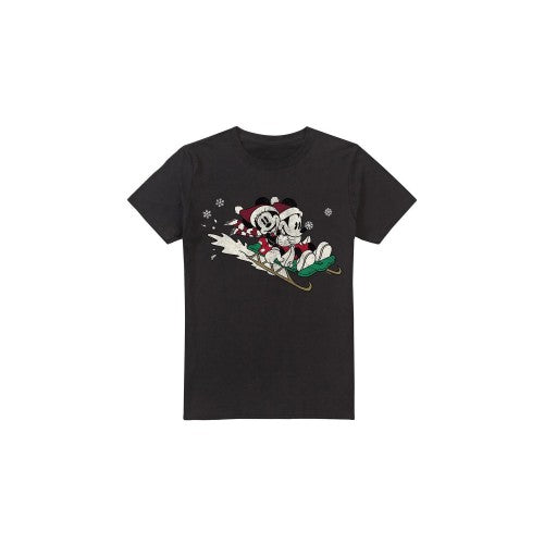 Front - Disney Mens Sledding For Christmas Mickey & Minnie Mouse T-Shirt