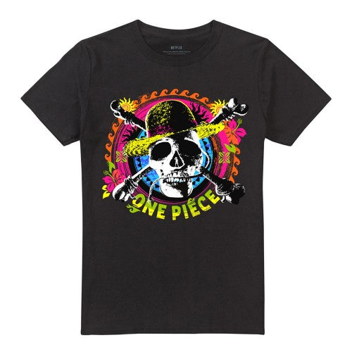 Front - One Piece Unisex Adult Tropical Jolly Roger Logo T-Shirt
