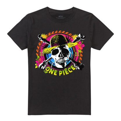 Front - One Piece Unisex Adult Tropical Jolly Roger Logo T-Shirt