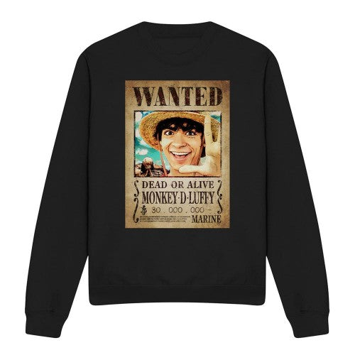 Front - One Piece Unisex Adult Luffy Wanted Poster Sweatshirt