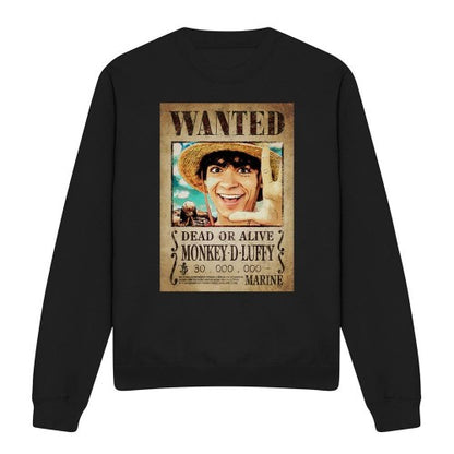 Front - One Piece Unisex Adult Luffy Wanted Poster Sweatshirt