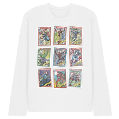 Front - Marvel Unisex Adult Retro Trading Card Ringspun Cotton Long-Sleeved T-Shirt