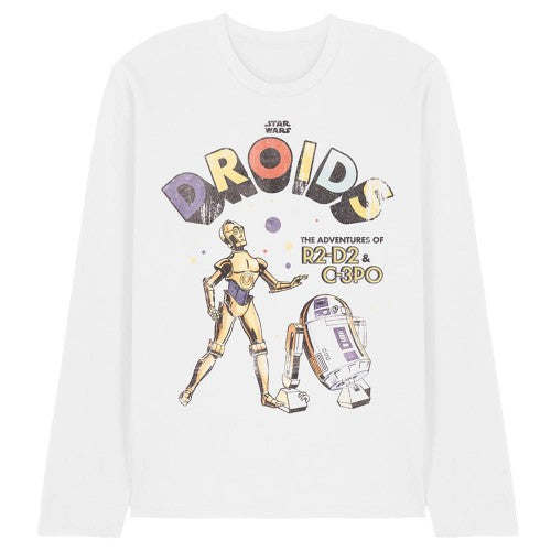 Front - Star Wars Unisex Adult Retro Droids Ringspun Cotton Long-Sleeved T-Shirt