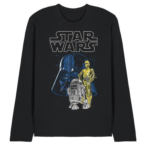 Front - Star Wars Unisex Adult Vader And Droids Ringspun Cotton Long-Sleeved T-Shirt