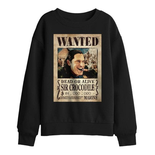 Front - One Piece Childrens/Kids Crocodile Wanted Poster Sweatshirt