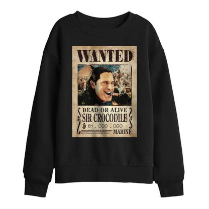 Front - One Piece Childrens/Kids Crocodile Wanted Poster Sweatshirt