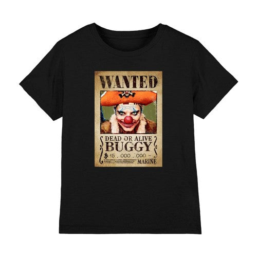 Front - One Piece Childrens/Kids Buggy the Clown Wanted Poster T-Shirt