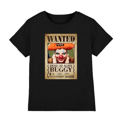 Front - One Piece Childrens/Kids Buggy the Clown Wanted Poster T-Shirt