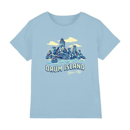 Front - One Piece Childrens/Kids Drum Island Postcard T-Shirt