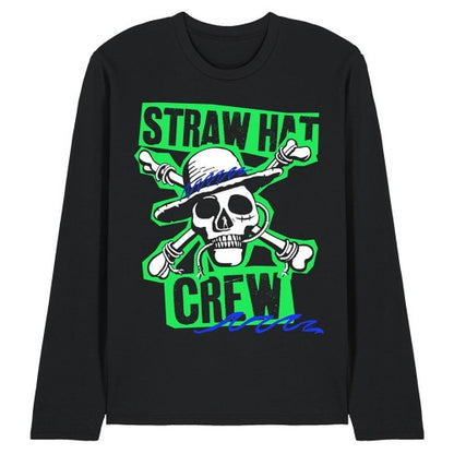 Front - One Piece Unisex Adult Straw Hat Crew Scrapbook Ringspun Cotton Long-Sleeved T-Shirt