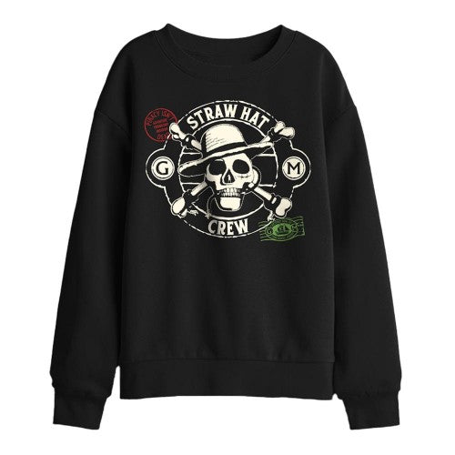 Front - One Piece Childrens/Kids Crew Stamps Straw Hat Sweatshirt