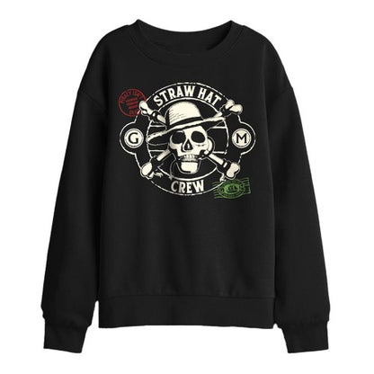 Front - One Piece Childrens/Kids Crew Stamps Straw Hat Sweatshirt