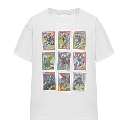 Front - Marvel Womens/Ladies Grid Retro Trading Card T-Shirt