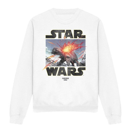 Front - Star Wars Mandalorian Unisex Adult AT AT Attack Grogu Long-Sleeved Sweatshirt