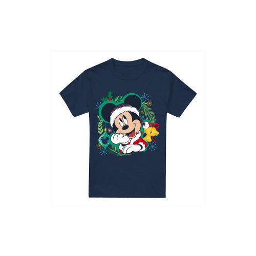 Front - Disney Mens Mickey Mouse Wreath Christmas T-Shirt