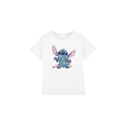 Front - Lilo & Stitch Childrens/Kids Christmas Lights Sketch T-Shirt