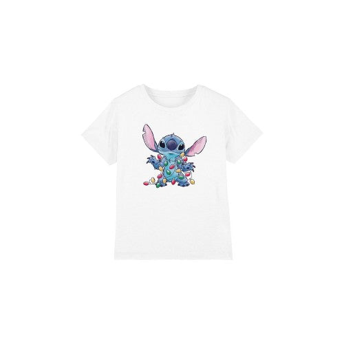 Front - Lilo & Stitch Childrens/Kids Christmas Lights Sketch T-Shirt