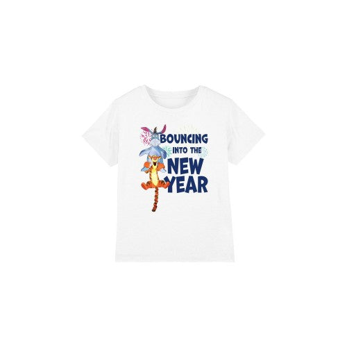 Front - Winnie the Pooh Childrens/Kids Bouncing Into The New Year T-Shirt